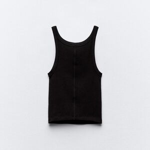 Zara Ribbed Cropped Halter Black Tank Top - Small